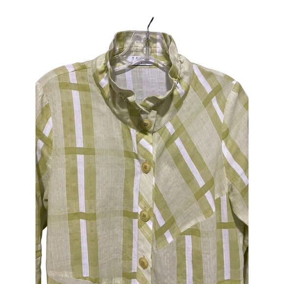 Terra-SJ Apparel Green 3/4 Sleeve Button Front Wire Collar Tunic Shirt Sz S - Picture 2 of 5